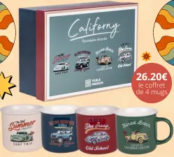 Coffret de 4 mugs voitures vintage